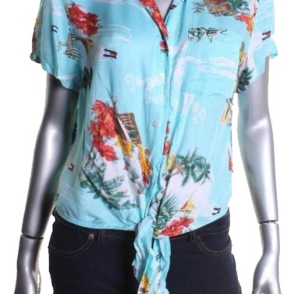 Tommy Hilfiger tropical blouse front tie